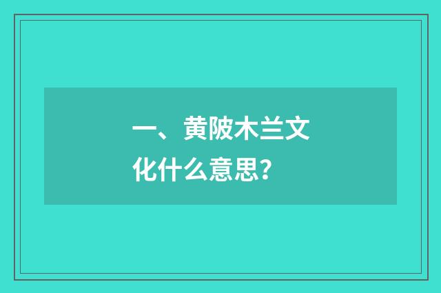 一、黄陂木兰文化什么意思?