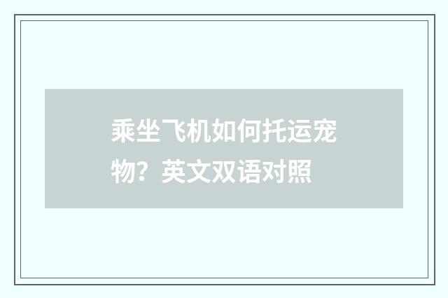 乘坐飞机如何托运宠物?英文双语对照