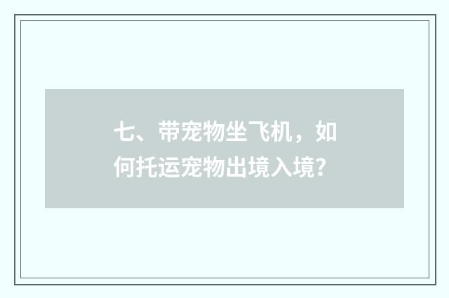 七、带宠物坐飞机，如何托运宠物出境入境？