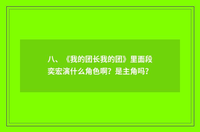 八、《我的团长我的团》里面段奕宏演什么角色啊?是主角吗?