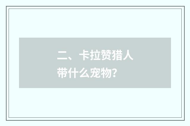 二、卡拉赞猎人带什么宠物？