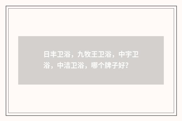 日丰卫浴,九牧王卫浴,中宇卫浴,中洁卫浴,哪个牌子好?