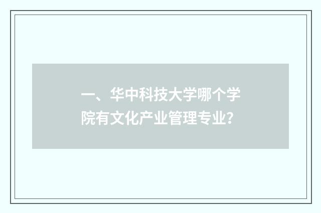 一、华中科技大学哪个学院有文化产业管理专业?