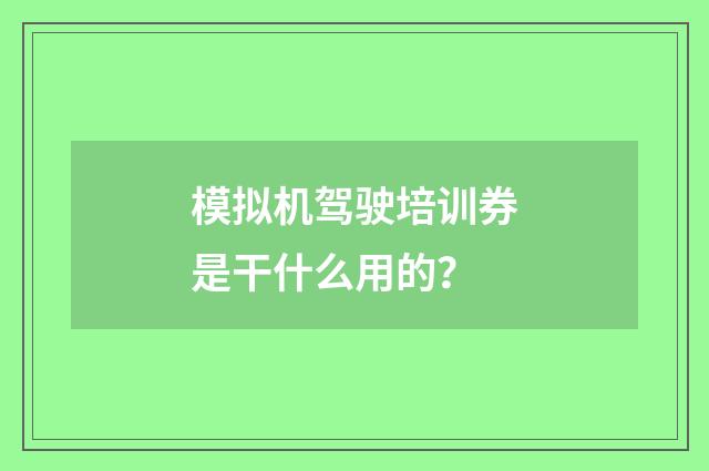 模拟机驾驶培训券是干什么用的？