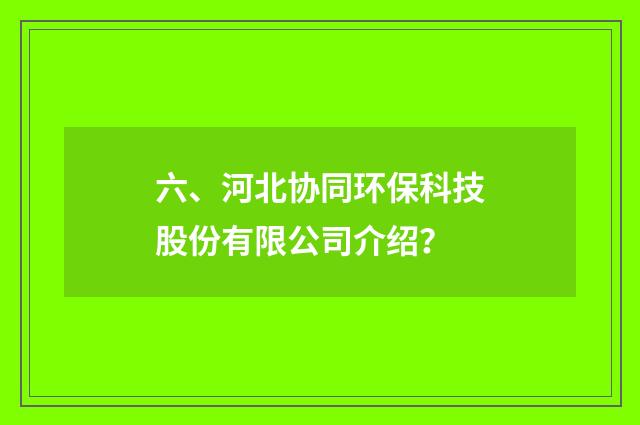 六、河北协同环保科技股份有限公司介绍？