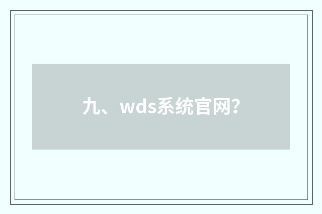 九、wds系统官网？