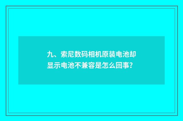九、索尼数码相机原装电池却显示电池不兼容是怎么回事?
