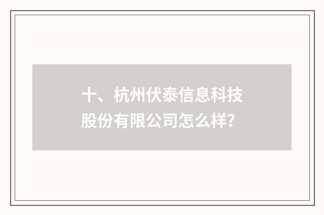 十、杭州伏泰信息科技股份有限公司怎么样?