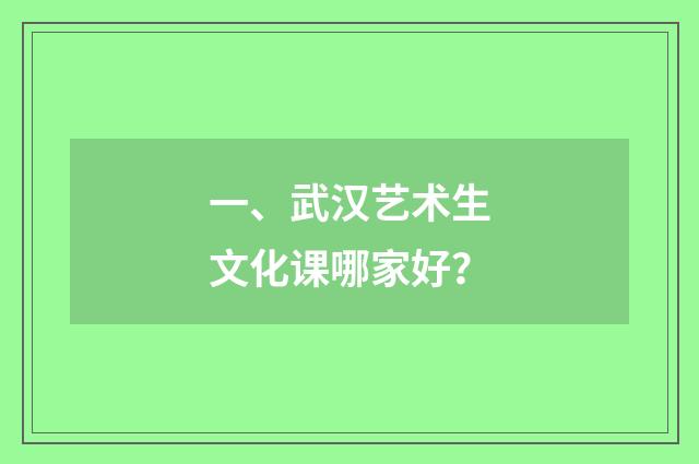 一、武汉艺术生文化课哪家好？