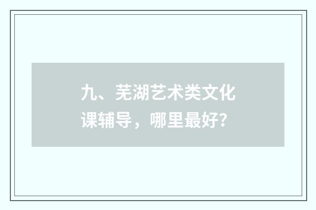 九、芜湖艺术类文化课辅导，哪里最好？