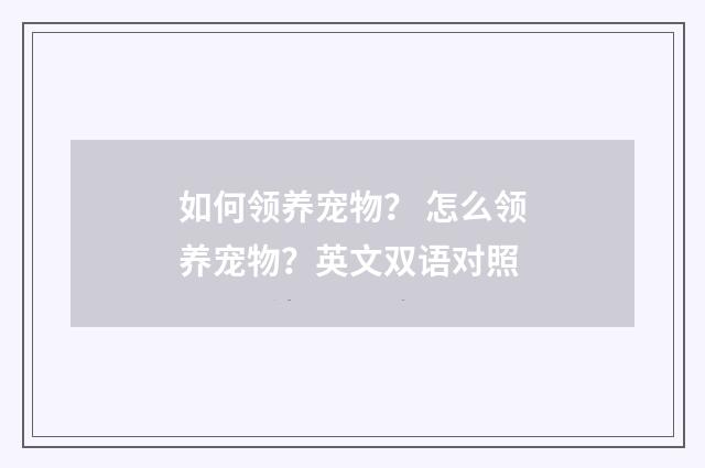 如何领养宠物? 怎么领养宠物?英文双语对照