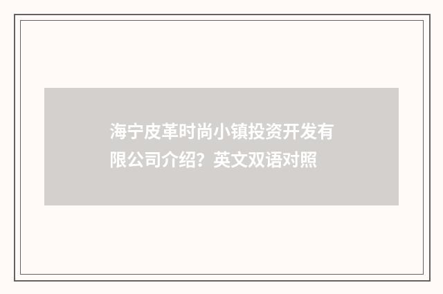 海宁皮革时尚小镇投资开发有限公司介绍?英文双语对照