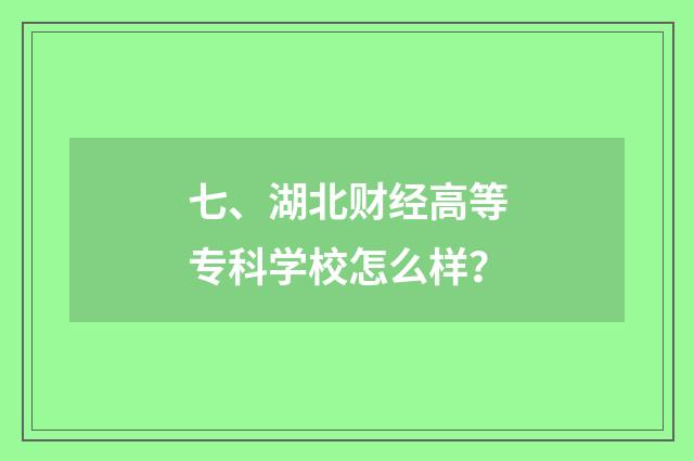 七、湖北财经高等专科学校怎么样？