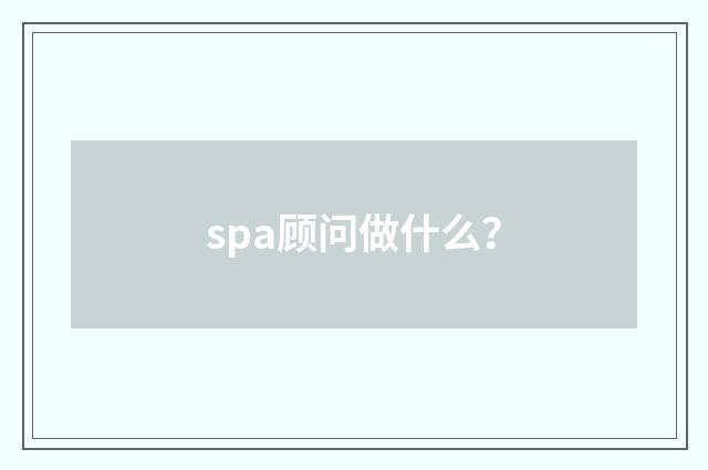spa顾问做什么?