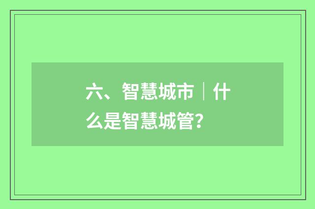 六、智慧城市|什么是智慧城管?