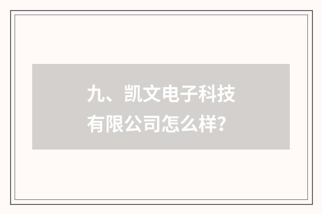 九、凯文电子科技有限公司怎么样?