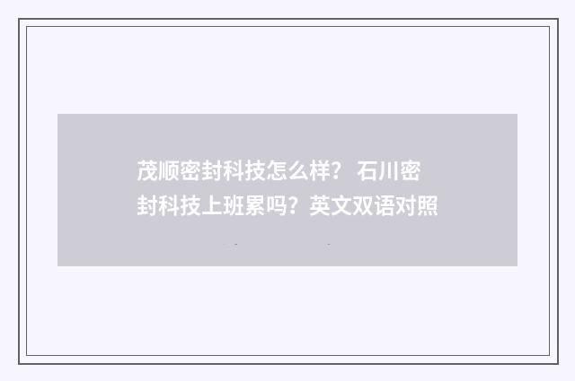 茂顺密封科技怎么样? 石川密封科技上班累吗?英文双语对照