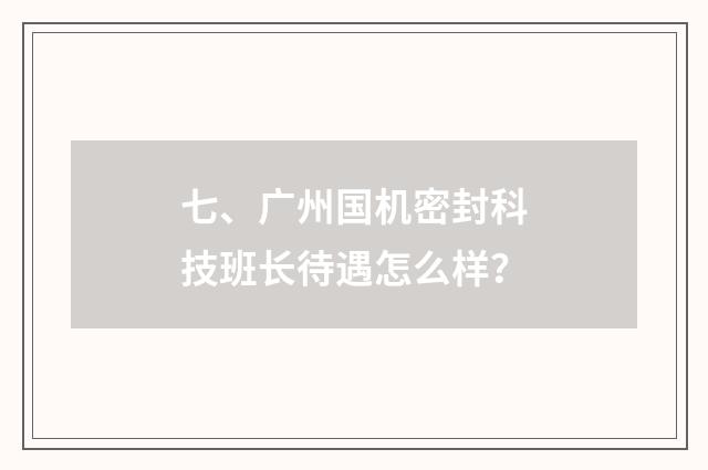 七、广州国机密封科技班长待遇怎么样？