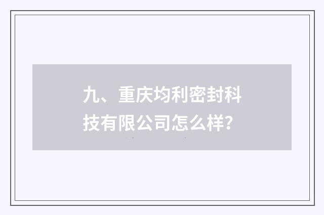九、重庆均利密封科技有限公司怎么样?