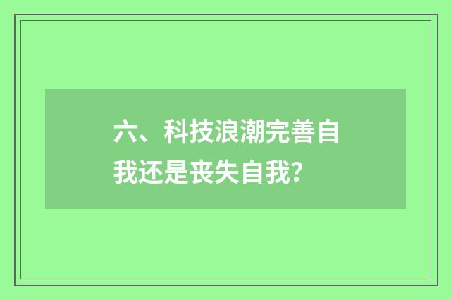 六、科技浪潮完善自我还是丧失自我？