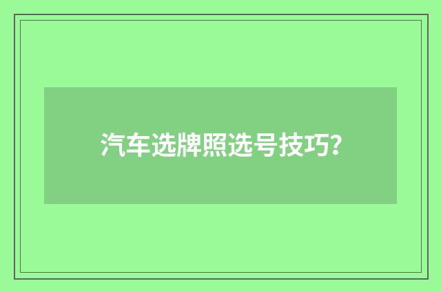 汽车选牌照选号技巧？