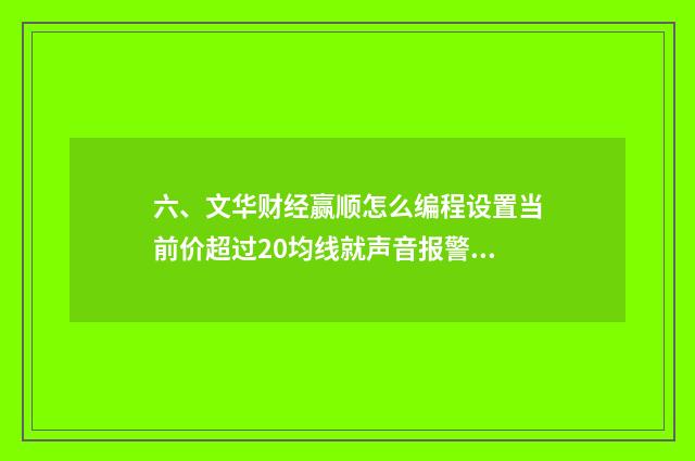 六、文华财经赢顺怎么编程设置当前价超过20均线就声音报警?