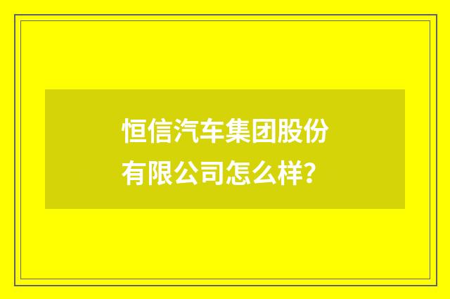 恒信汽车集团股份有限公司怎么样？