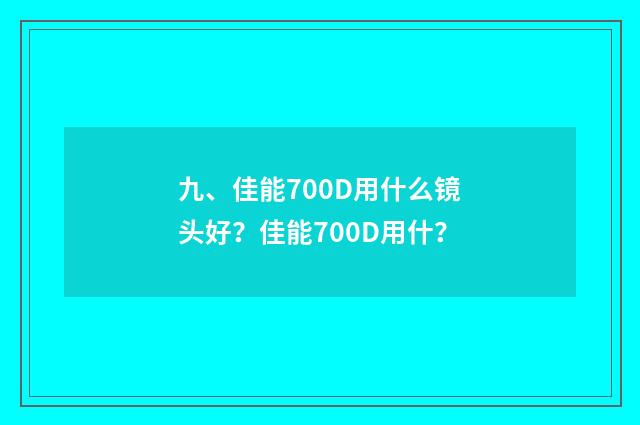 九、佳能700D用什么镜头好？佳能700D用什？