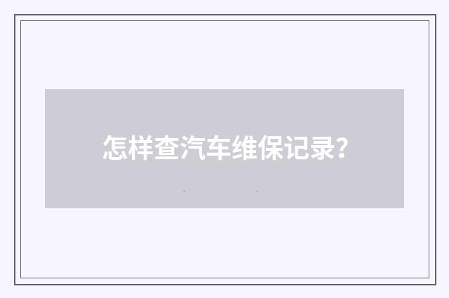 怎样查汽车维保记录?