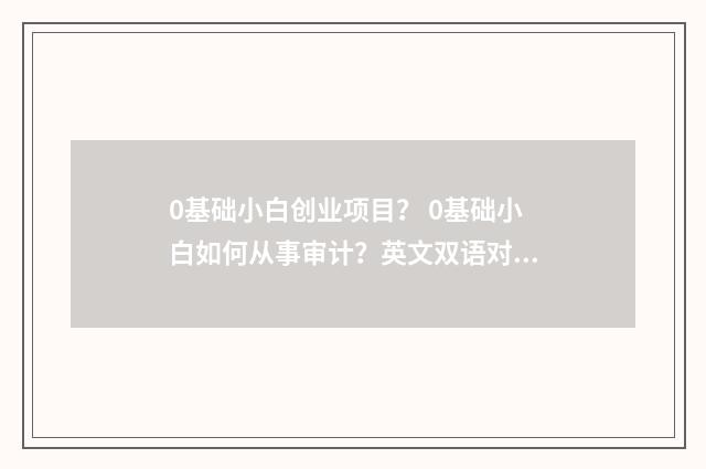 0基础小白创业项目？ 0基础小白如何从事审计？英文双语对照