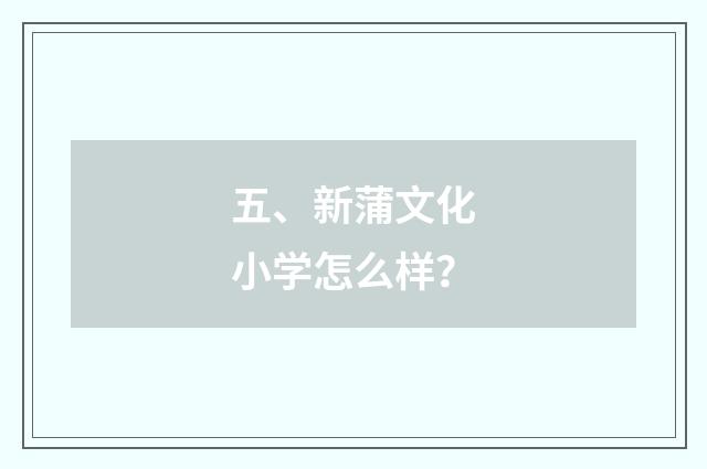 五、新蒲文化小学怎么样?