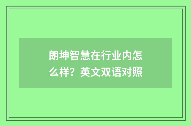 朗坤智慧在行业内怎么样?英文双语对照