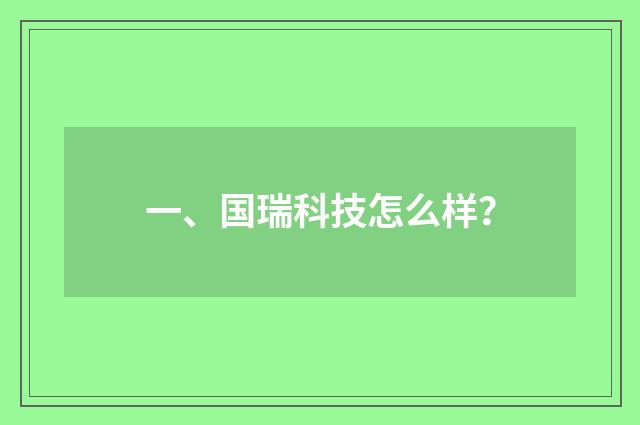 一、国瑞科技怎么样?