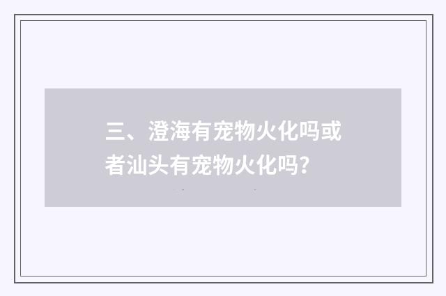 三、澄海有宠物火化吗或者汕头有宠物火化吗?