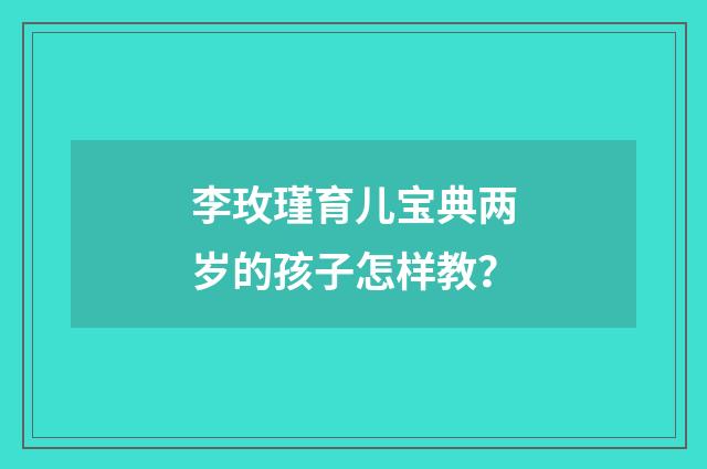 李玫瑾育儿宝典两岁的孩子怎样教?