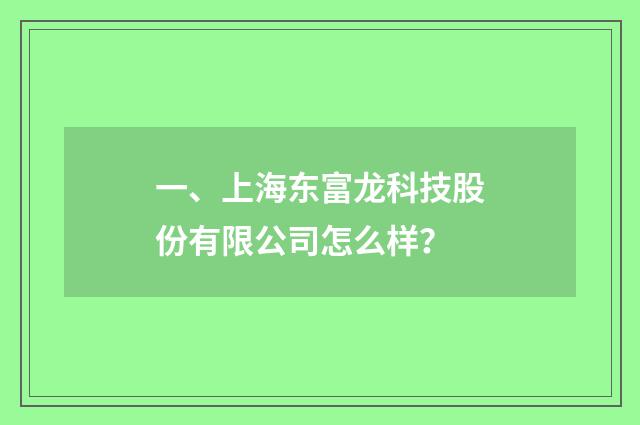 一、上海东富龙科技股份有限公司怎么样?