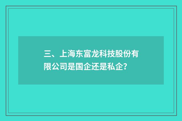 三、上海东富龙科技股份有限公司是国企还是私企?
