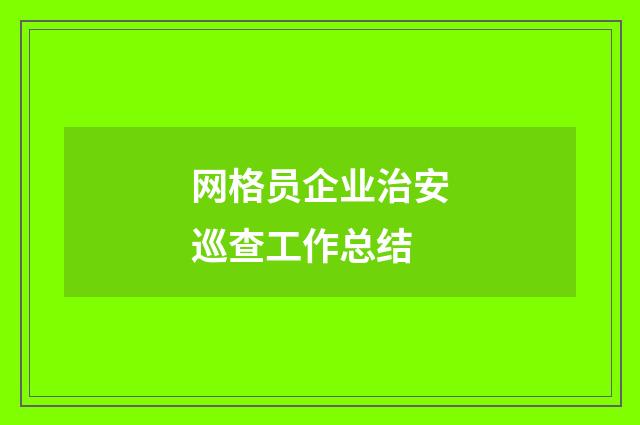 网格员企业治安巡查工作总结