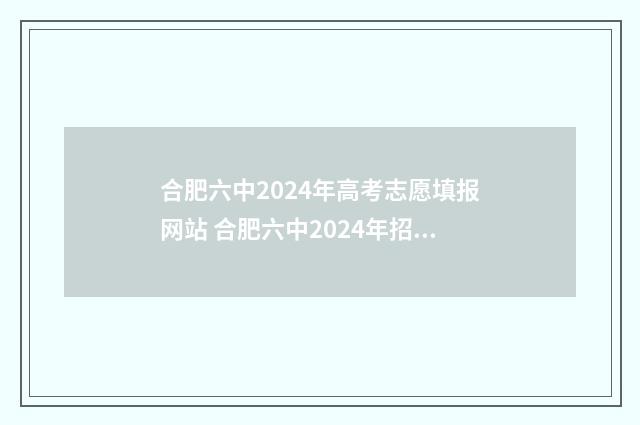 合肥六中2024年高考志愿填报网站 合肥六中2024年招生人数