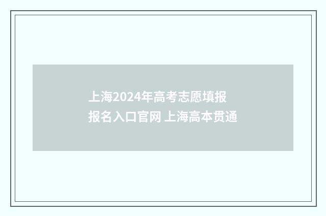 上海2024年高考志愿填报报名入口官网 上海高本贯通