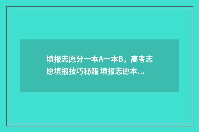 填报志愿分一本A一本B，高考志愿填报技巧秘籍 填报志愿本一本二一起填吗