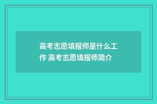 高考志愿填报师是什么工作 高考志愿填报师简介