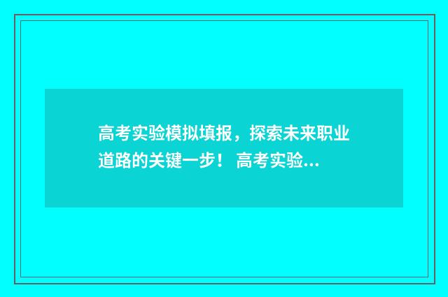 高考实验模拟填报，探索未来职业道路的关键一步！ 高考实验大题