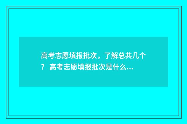 高考志愿填报批次,了解总共几个? 高考志愿填报批次是什么山东省