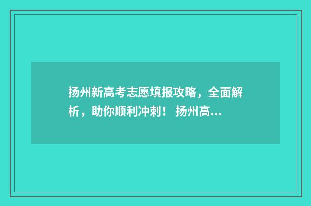 扬州新高考志愿填报攻略,全面解析,助你顺利冲刺! 扬州高考生