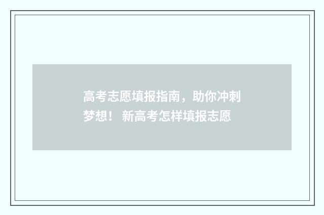 高考志愿填报指南,助你冲刺梦想! 新高考怎样填报志愿