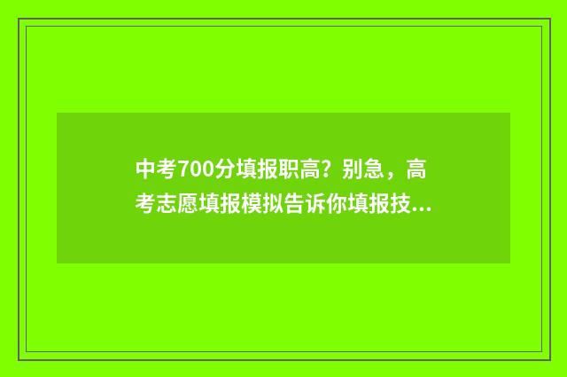 中考700分填报职高？别急，高考志愿填报模拟告诉你填报技巧 中考700分什么概念