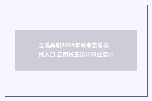 玉溪高职2024年高考志愿填报入口 云南省玉溪市职业高中
