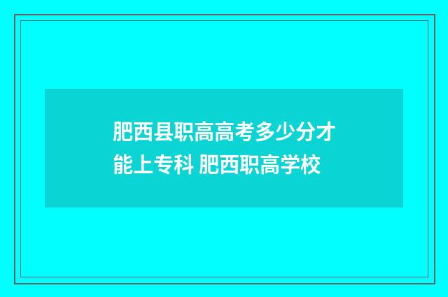 肥西县职高高考多少分才能上专科 肥西职高学校