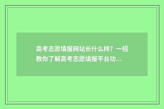 高考志愿填报网站长什么样?一招教你了解高考志愿填报平台功能与使用技巧 高考志愿填报网址入口官网